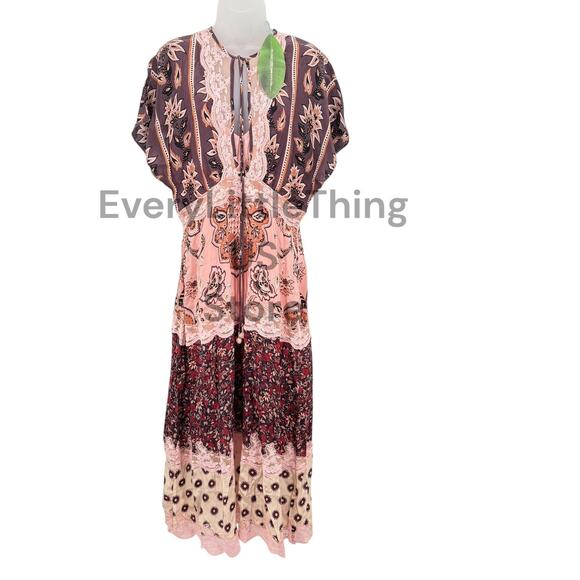 Farm Rio Glam Tapestry Maxi Dress M Lace Floral Slip Boho Cottage New MnrDfct - Picture 3 of 13